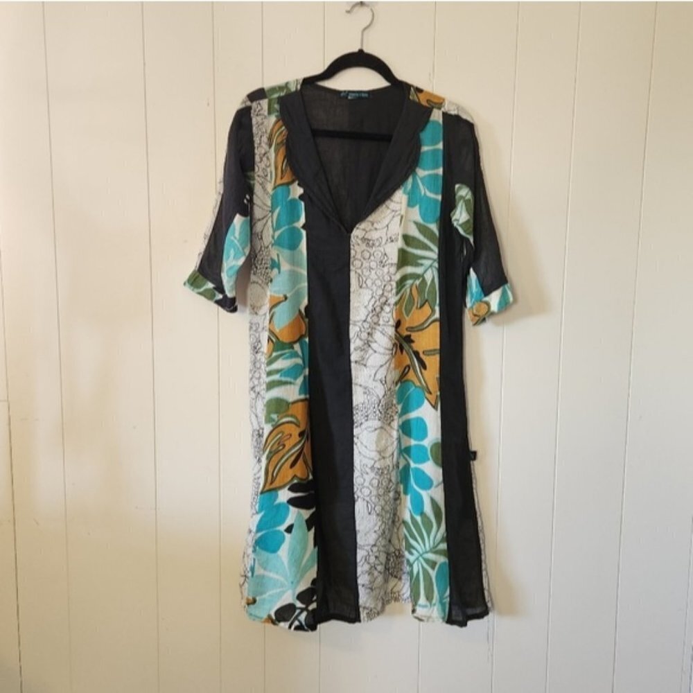 Leopards and Roses Patchwork Hippie Dress Midi 3/4 Sleeves Summer Boho Sundress